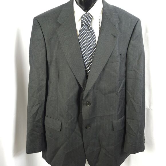 Hart Schaffner Marx Mens 44R Gray Pinstripe 2-Button Wool Sports Coat Blazer - Picture 1 of 10